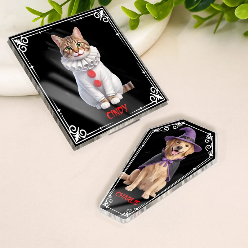 Art Design,Playful,Halloween,Pet Lovers,Photo - Halloween Theme Accessories 3D Cartoon - Custom Photo 3D Halloween Themed Pet Spooky Costume Portrait - Personalized Acrylic Magnet