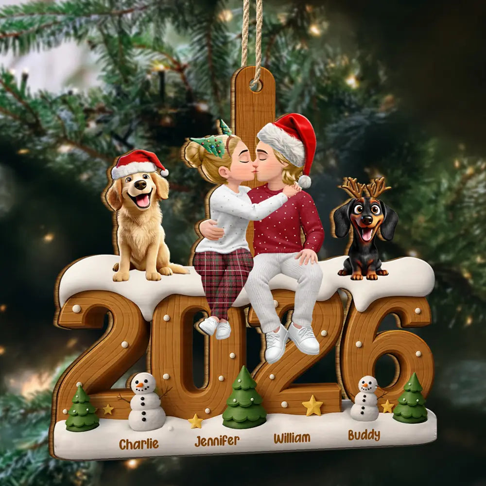 Pet Couple Lovely Christmas Keepsake - Personalized Custom Shaped Wooden Ornament