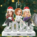 Gift For Bestie,Christmas,Vector,Happy - Bestie Funny Keepsake Crystal Sitting On Year - Personalized Custom Shaped Acrylic Ornament
