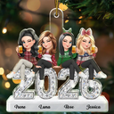 Gift For Bestie,Christmas,Vector,Happy - Bestie Funny Keepsake Crystal Sitting On Year - Personalized Custom Shaped Acrylic Ornament