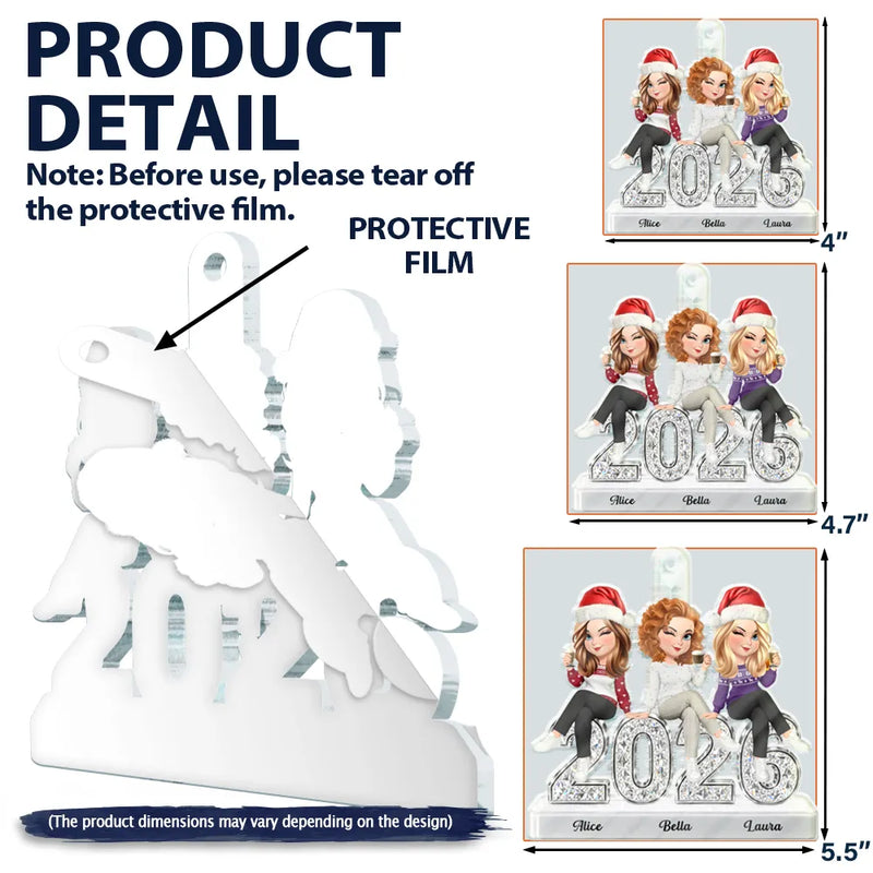 Gift For Bestie,Christmas,Vector,Happy - Bestie Funny Keepsake Crystal Sitting On Year - Personalized Custom Shaped Acrylic Ornament