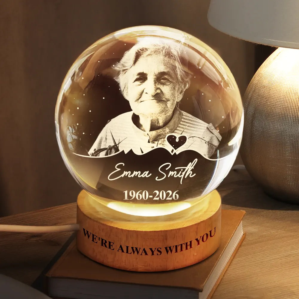 Top Market,Memorial Loved One,Christmas,Custom Photo,Sympathetic,Family,Memorial,Remove BG Photo - Custom Photo I'm Always With You Memorial Gift - Personalized Crystal Globe Lamp