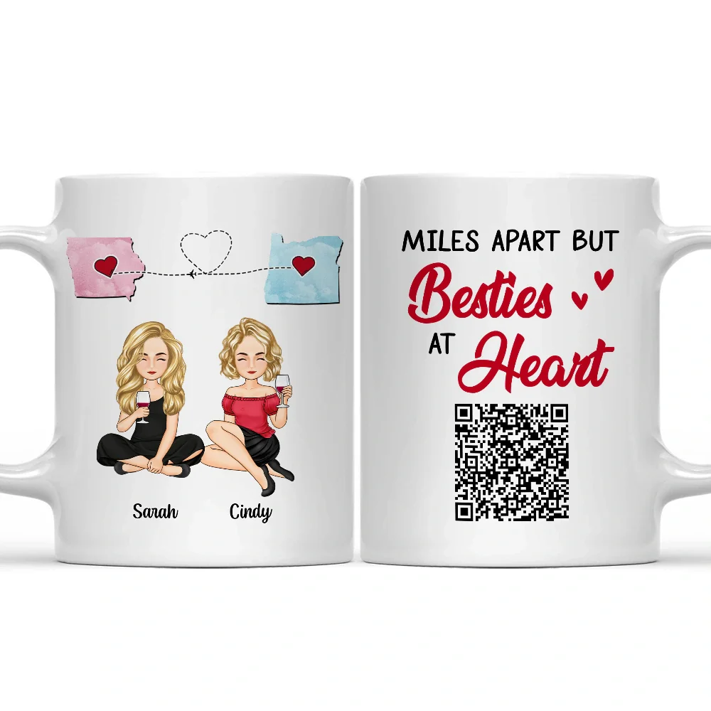 QR Voice Upload Code Miles Apart But Besties At Heart - Personalized Mug