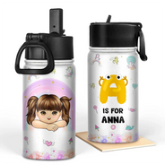 Unicorn Dino Mermaid Elephant School Kid's Name - Personalized Kids Water Bottle