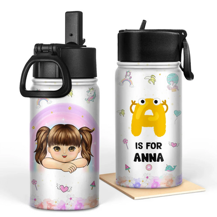 Unicorn Dino Mermaid Elephant School Kid's Name - Personalized Kids Water Bottle