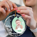 Custom Photo New Baby's First Christmas - Personalized Circle Glass Ornament