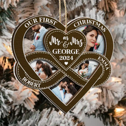 Custom Photo First Christmas As Mr & Mrs - Personalized 2-Layered Mix Ornament