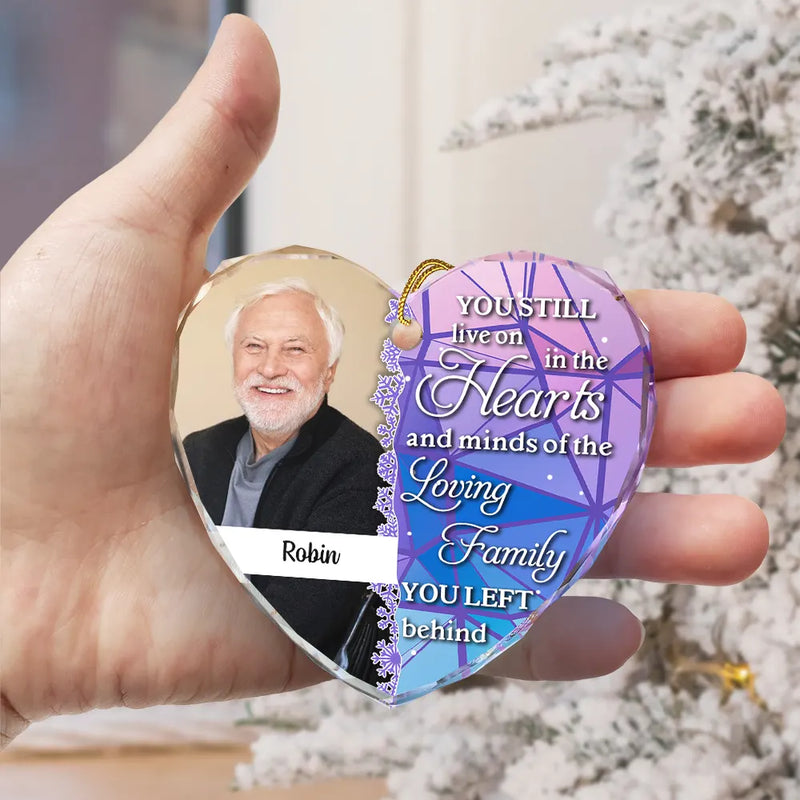 Custom Photo Still Live On The Hearts Christmas - Personalized Heart Shaped Glass Ornament