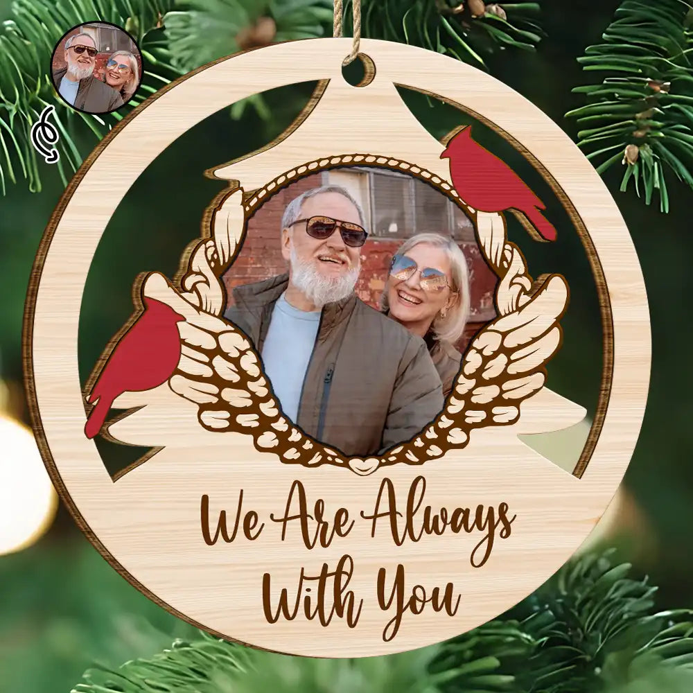 Custom Photo Red Cardinal On Christmas Tree - Personalized Wooden Cutout Ornament