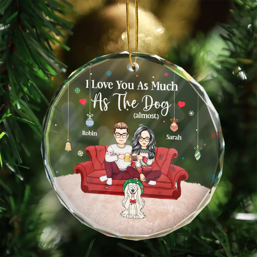 Couple, Pet Lovers, Pet Couple - Christmas Pet Lovers Couple I Love You - Personalized Circle Glass Ornament