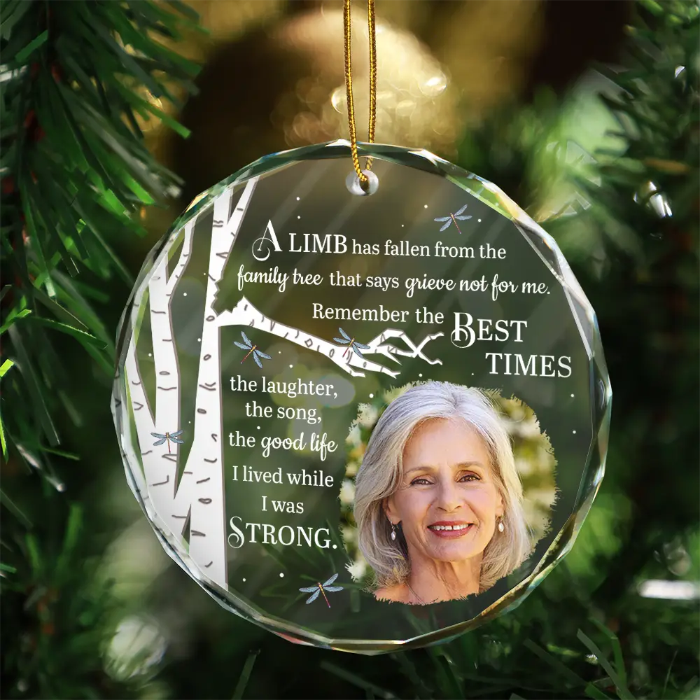 Family, Parents, Memorial, Gift For Mother, Gift For Father - Custom Photo Memorial A Limb Has Fallen - Personalized Circle Glass Ornament