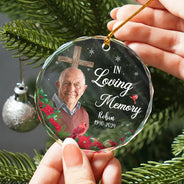 Family, Memorial - Christmas Custom Photo Memorial God Has You In His Hands - Personalized Circle Glass Ornament