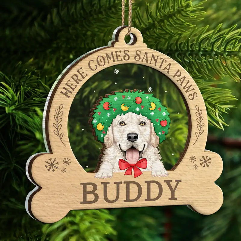 Dog Lovers - Here Come Santa Paws - Personalized 2-Layered Mix Ornament