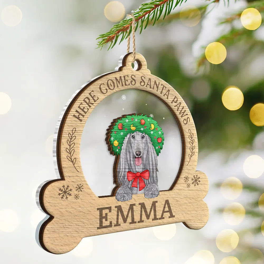 Dog Lovers - Here Come Santa Paws - Personalized 2-Layered Mix Ornament