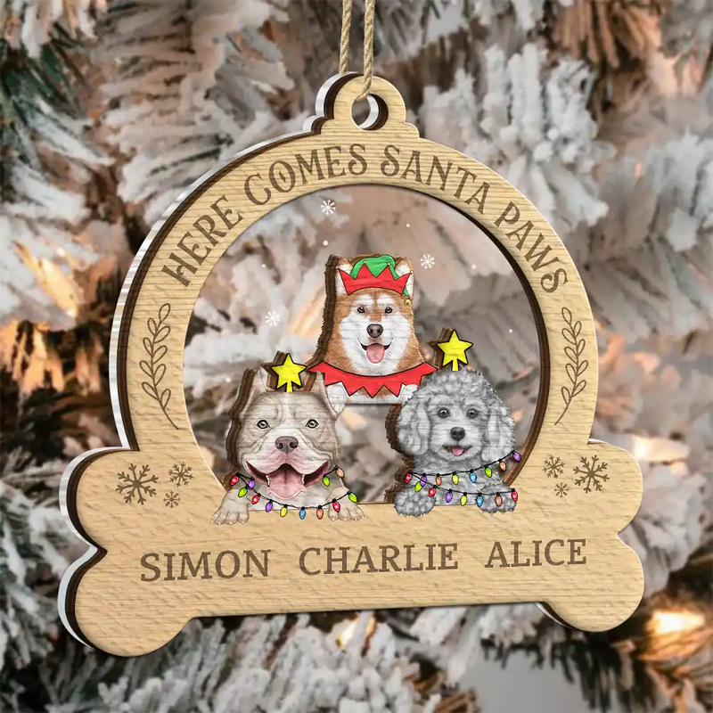 Dog Lovers - Here Come Santa Paws - Personalized 2-Layered Mix Ornament