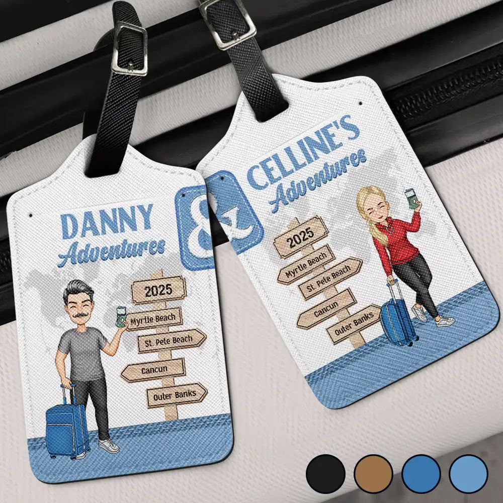 Gift For Couples,Gift For Husband,Gift For Wife,Travel,Happy,Gift For Boyfriend,Gift For Girlfriend - Couple Travel Adventures Sign Post - Personalized Combo 2 Luggage Tags
