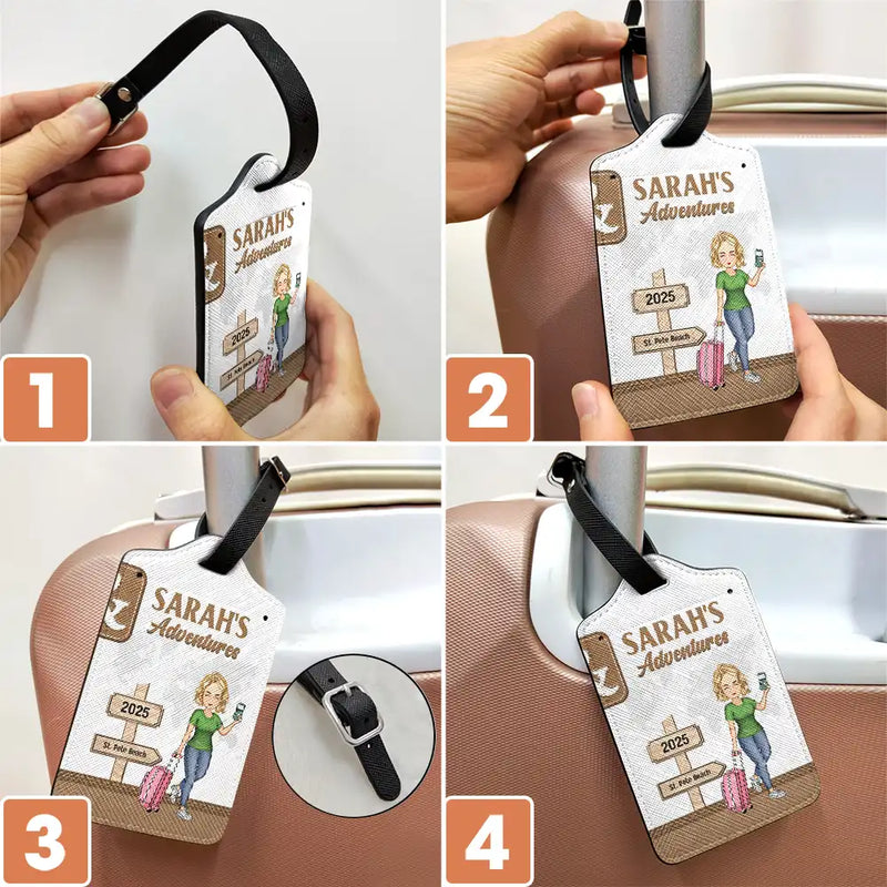 Gift For Couples,Gift For Husband,Gift For Wife,Travel,Happy,Gift For Boyfriend,Gift For Girlfriend - Couple Travel Adventures Sign Post - Personalized Combo 2 Luggage Tags