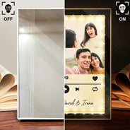 Gift For Couples, Gift For Husband, Gift For Wife, Gift For Boyfriend, Gift For Girlfriend - Custom Photo QR Code Music Lovers Couple Favorite Song - Personalized LED Mirror Frame Lamp