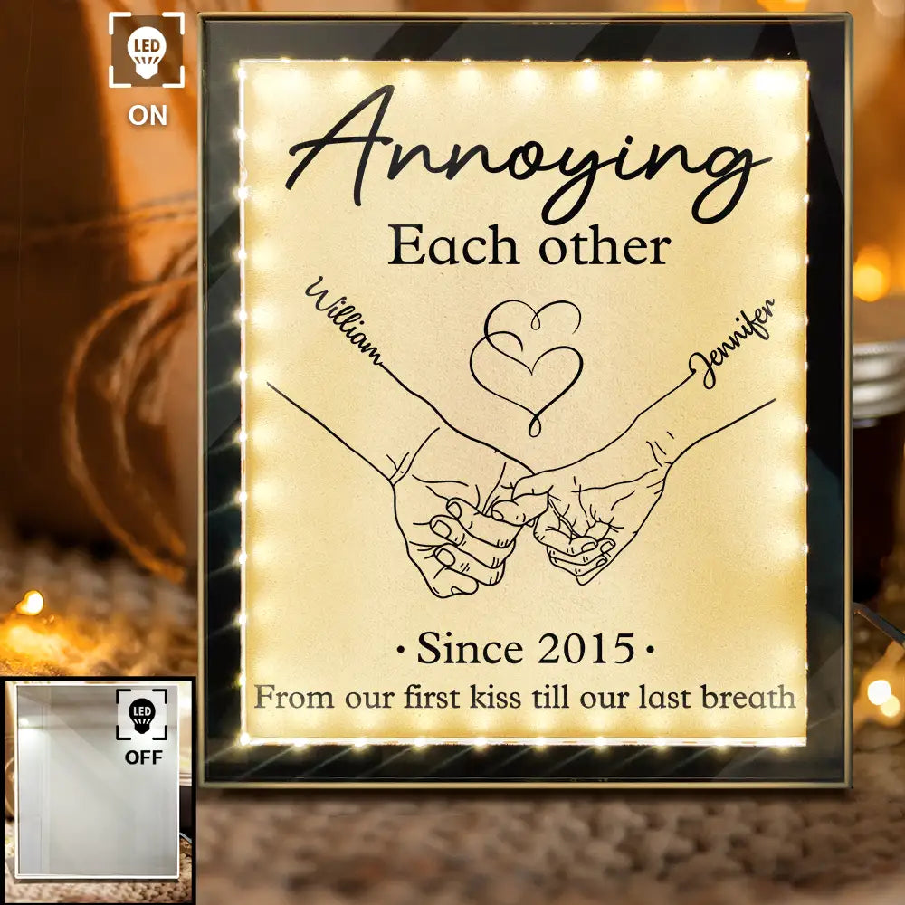 Gift For Couples,Gift For Husband,Gift For Wife,Gift For Boyfriend,Gift For Girlfriend,Happy - Couple Holding Hands From Our First Kiss - Personalized LED Mirror Frame Lamp