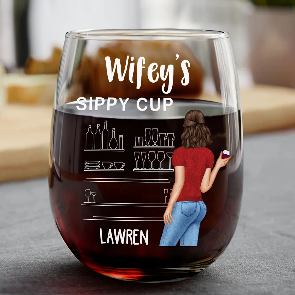 Gift For Couples,Gift For Husband,Gift For Wife,Gift For Boyfriend,Gift For Girlfriend,Happy - Couple Wifey Hubby's Sippy Cup - Personalized Combo Wine & Whiskey Glass