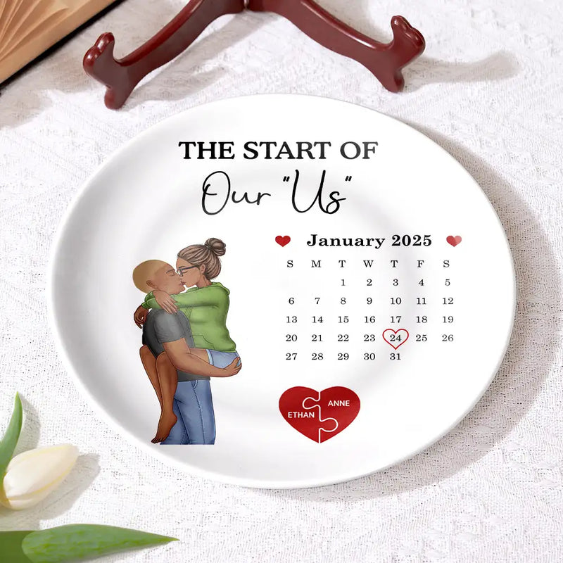 Gift For Couples, Gift For Husband, Gift For Wife, Gift For Boyfriend, Gift For Girlfriend - Calendar The Day I Found My Missing Piece - Personalized Ceramic Plate
