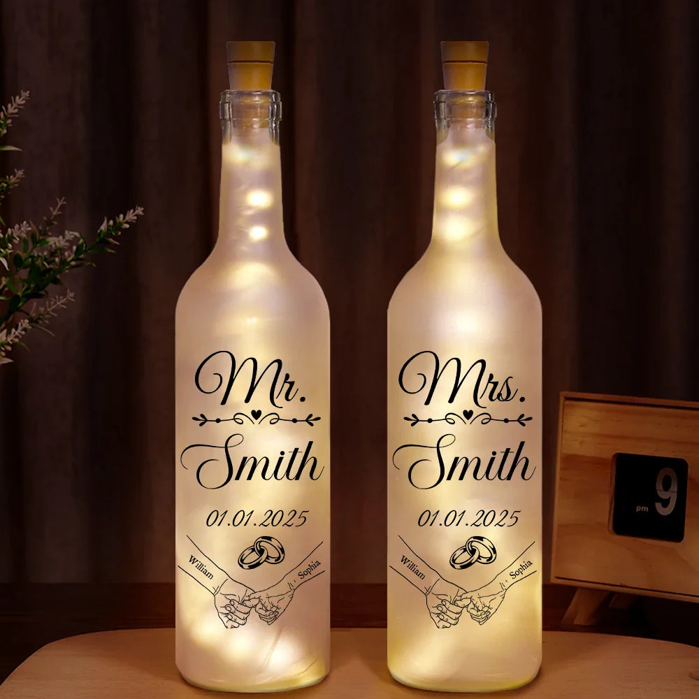 Mr & Mrs Holding Hands - Personalized Bottle Light