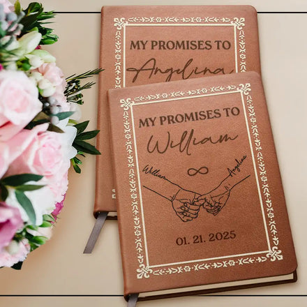 Couple Handsketch My Promises To - Personalized Leather Journal