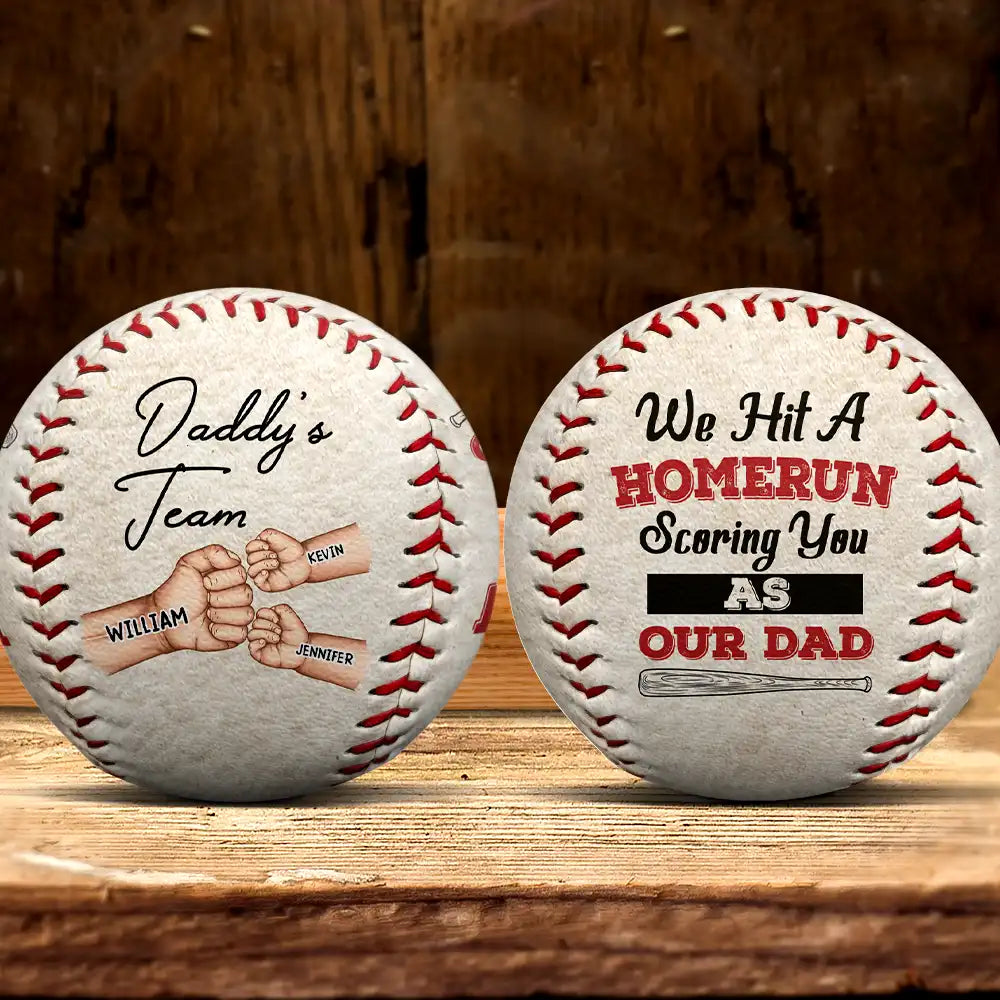 We Hit A Homerun Scoring You As Our Dad Fist Punch - Personalized Baseball, Softball