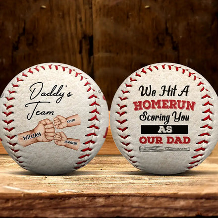 We Hit A Homerun Scoring You As Our Dad Fist Punch - Personalized Baseball, Softball