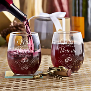 Gift For Husband,Gift For Wife,Gift For Couples,Married ,Love - Mr & Mrs Holding Hands - Personalized Stemless Wine Glass