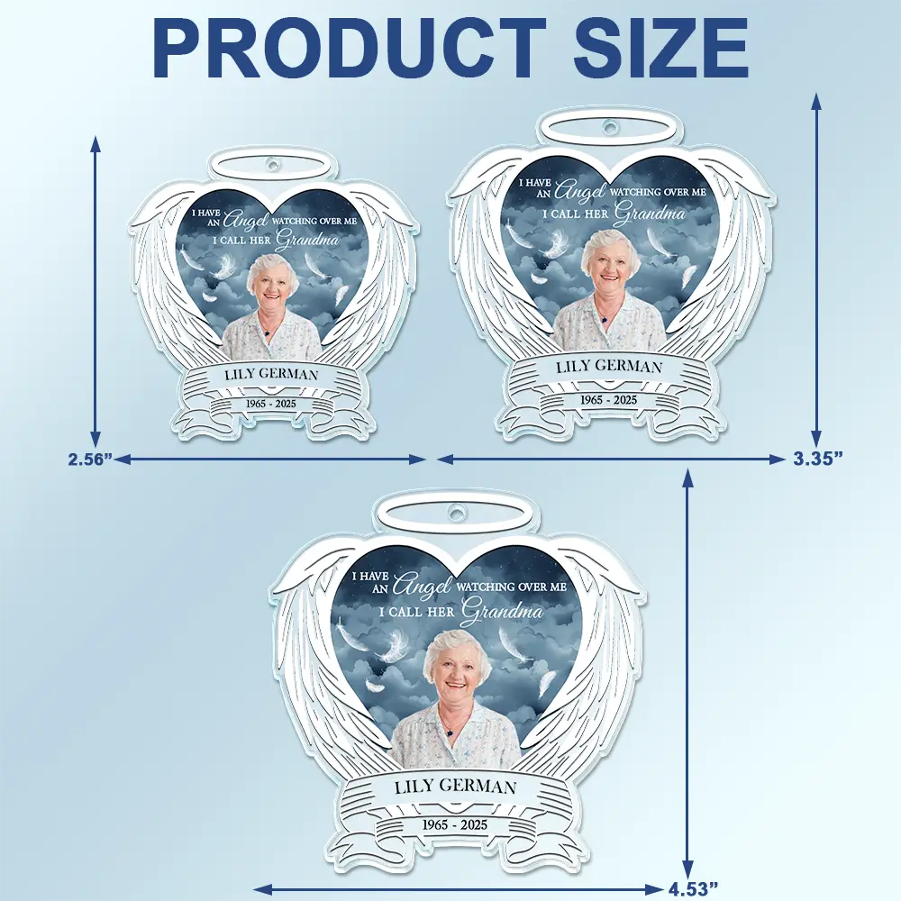 Memorial, Custom Photo, Sad, Gift For Son, Gift For Daughter - Custom Photo I Have An Angel Watching Over Me - Personalized Acrylic Car Hanger