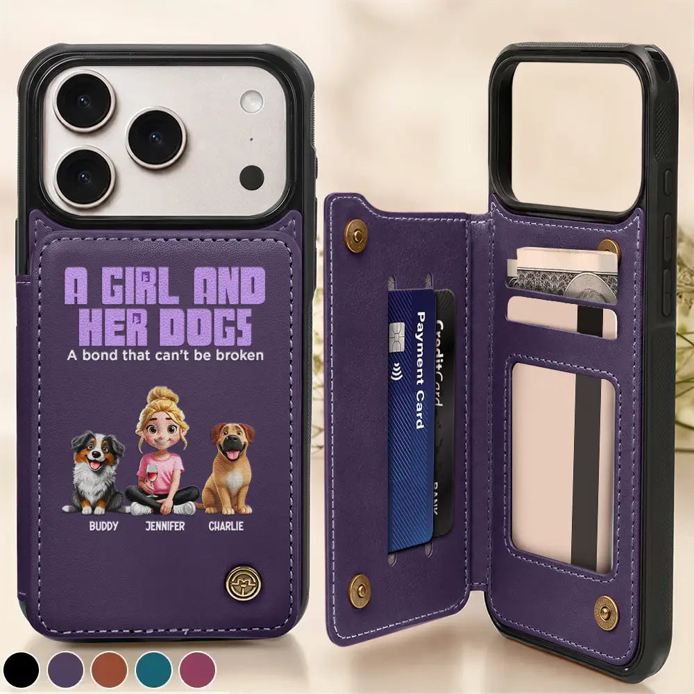 A Girl And Her Dogs - Personalized Leather Flip Wallet Phone Case