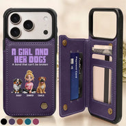 Dog Lovers,Dog Mom - A Girl And Her Dogs - Personalized Leather Flip Wallet Phone Case
