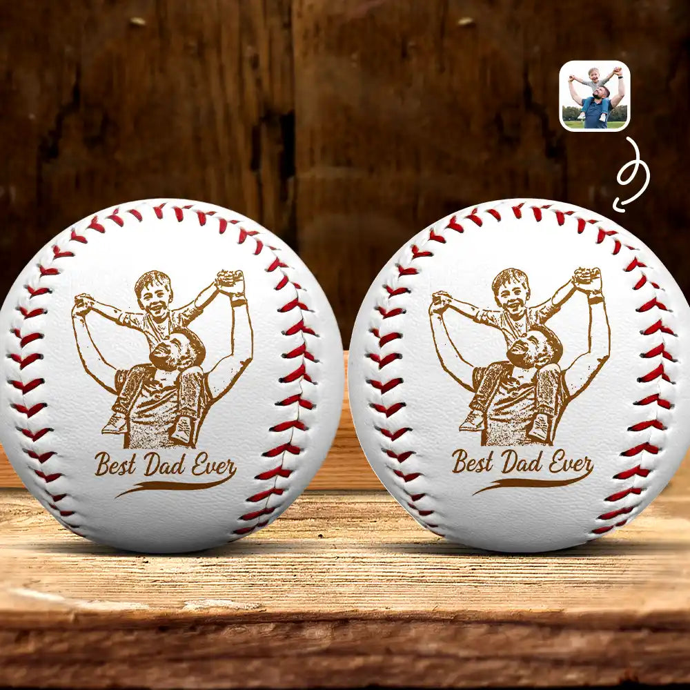 Custom Photo Pencil Drawing Engraved Best Dad Grandpa Ever - Personalized Baseball, Softball