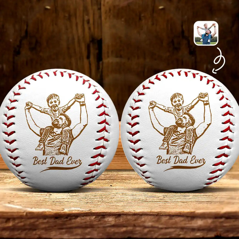Gift For Father,Sport Dad,Dad,Children - Custom Photo Pencil Drawing Engraved Best Dad Grandpa Ever - Personalized Baseball, Softball