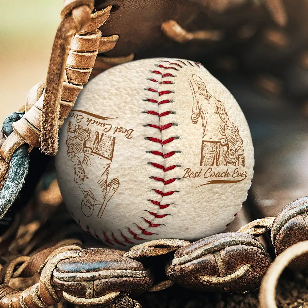 Gift For Father,Sport Dad,Dad,Children - Custom Photo Pencil Drawing Engraved Best Dad Grandpa Ever - Personalized Baseball, Softball