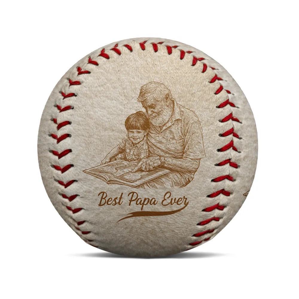 Custom Photo Pencil Drawing Engraved Best Dad Grandpa Ever - Personalized Baseball, Softball