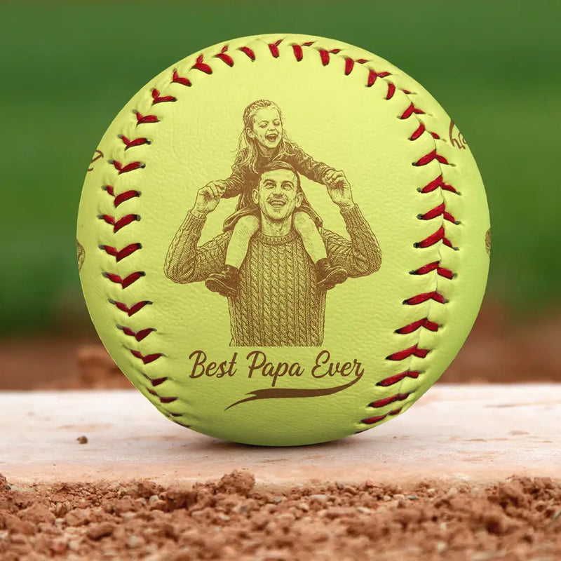 Custom Photo Pencil Drawing Engraved Best Dad Grandpa Ever - Personalized Baseball, Softball
