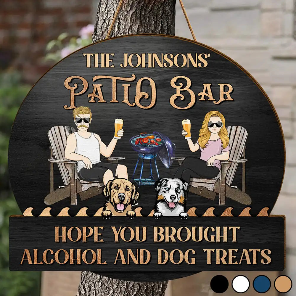 Couple Pool & Patio Bar Hope You Brought Alcohol & Dog Treats - Personalized Custom Shaped Wood Sign