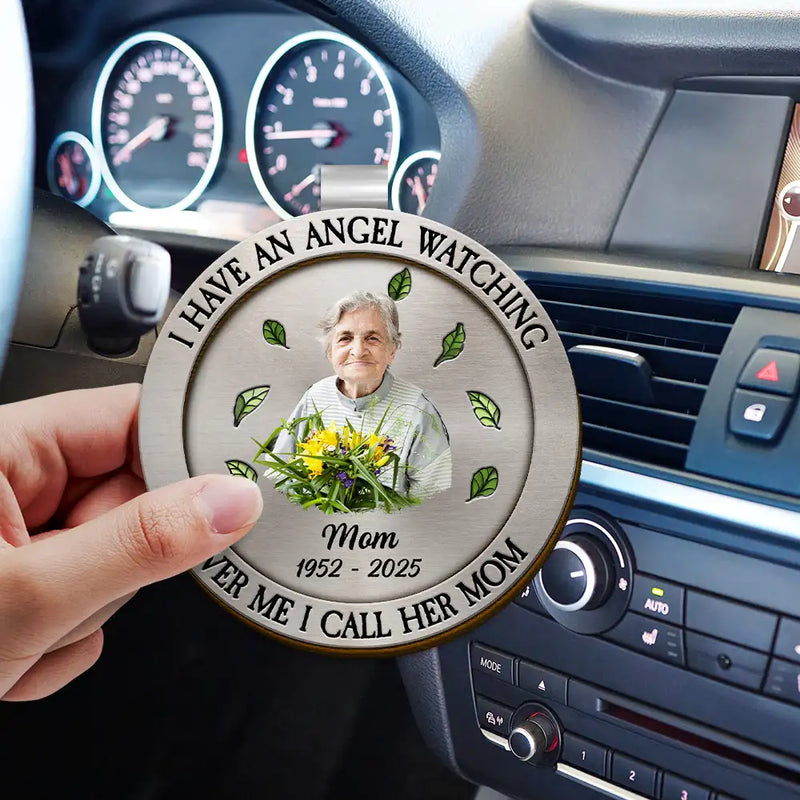 Memorial,Custom Photo,Gift For Father,Sad - Custom Photo I Used To Be His Angel Now He's Mine - Personalized Custom Shaped Car Visor Clip