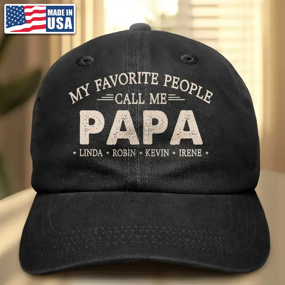 My Favorite People Call Me Papa - Personalized Vintage Washed Denim Cap