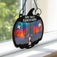 Pet Lovers,Halloween,Family,Happy - Halloween Home Sweet Haunted Home Pet Lovers - Personalized Window Hanging Suncatcher Ornament