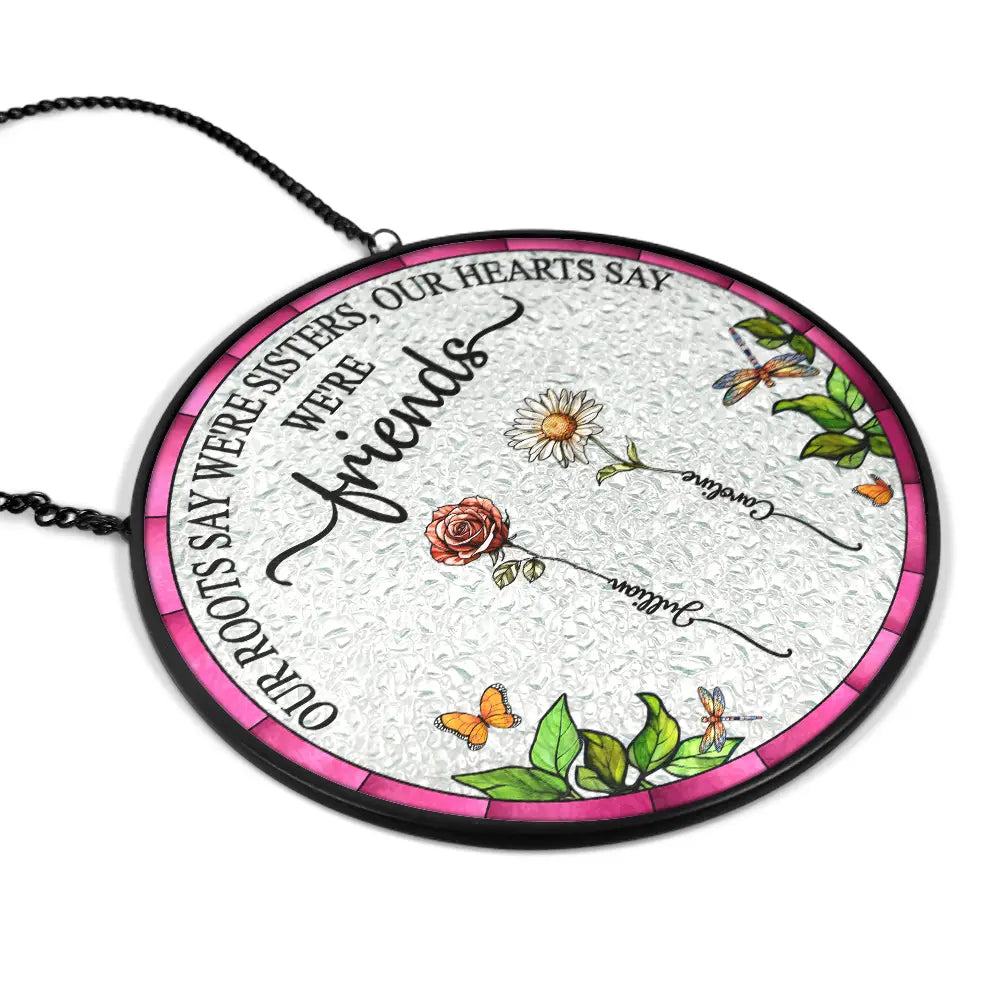 Gift For Yourself, Gift For Women, Gift For Sisters, Gift For Sibling, Love - Birth Flower Sisters From The Same Garden - Personalized Stained Glass Window Hanging Suncatcher