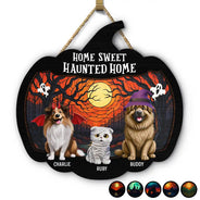 Halloween,Pet Lovers,Happy,Family,Cat Lovers,Dog Lovers - Halloween Home Sweet Haunted Home Pet Lovers - Personalized Custom Shaped Wood Sign