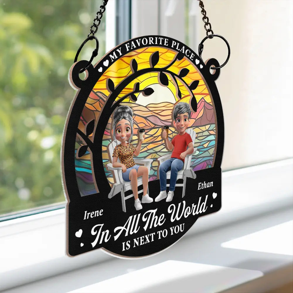 Gift For Couples,Old Couples,Gift For Husband,Gift For Wife,Gift For Boyfriend,Gift For Girlfriend,Happy - Couple Starry Night My Favorite Place In All The World - Personalized Window Hanging Suncatcher Ornament