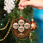 Christmas,Family,Parents,Gift For Kids,Happy,Baseball - 3D Effect Baseball Gloves Family Members' Names - Personalized Custom Shaped Acrylic Ornament
