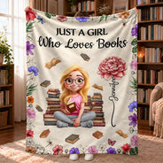 Reading Girl With Birth Month Flowers - Personalized Fleece Blanket, Sherpa Blanket