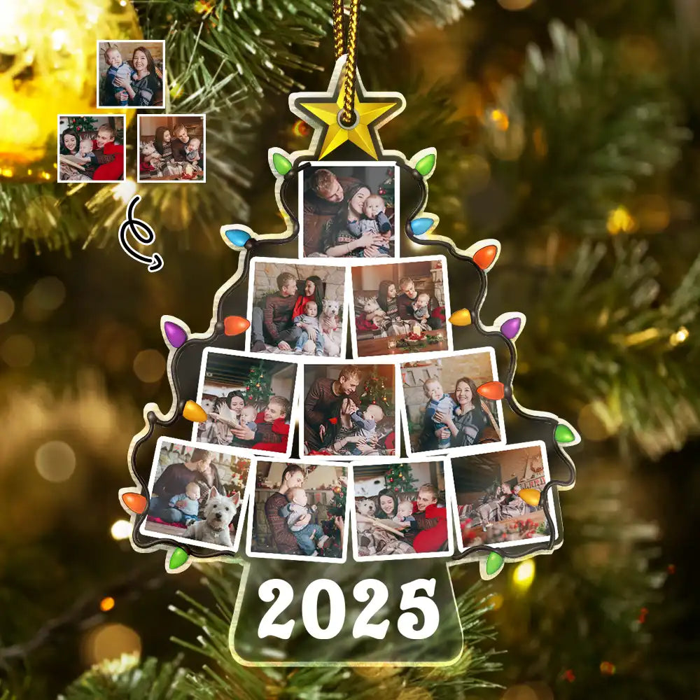 Custom Photo Family Christmas Tree Version 2 - Personalized Custom Shaped Acrylic Ornament