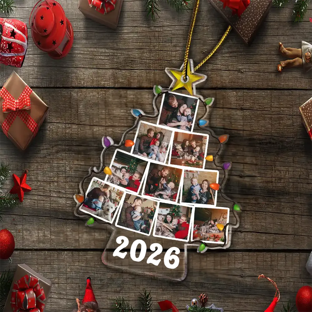 Custom Photo Family Christmas Tree Version 2 - Personalized Custom Shaped Acrylic Ornament