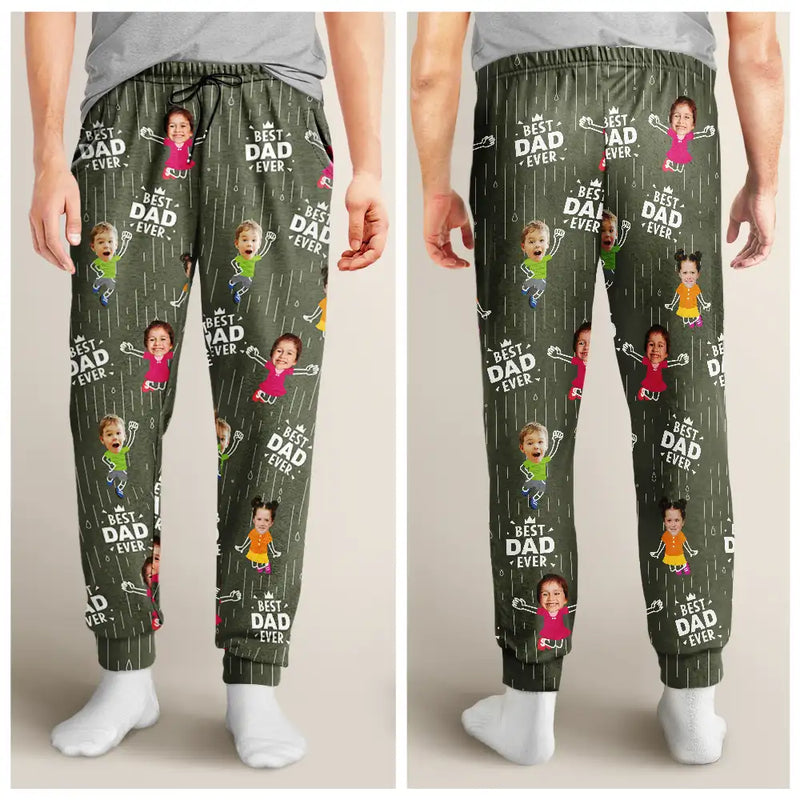Gift For Father, Gift For Grandpa, Happy, Custom Photo - Custom Photo Cute Kids Best Dad Grandpa Ever Rain Pattern - Personalized Pajama Pants